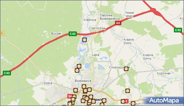 mapa Łąka gmina Bolesławiec, Łąka gmina Bolesławiec na mapie Targeo