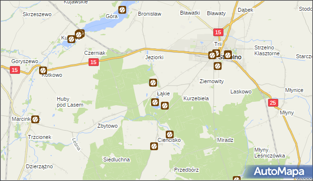mapa Łąkie gmina Strzelno, Łąkie gmina Strzelno na mapie Targeo