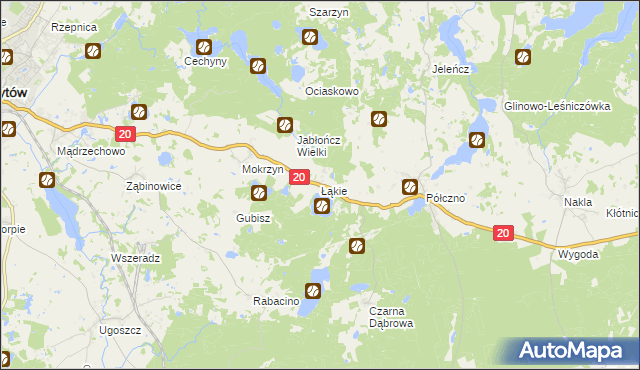 mapa Łąkie gmina Studzienice, Łąkie gmina Studzienice na mapie Targeo