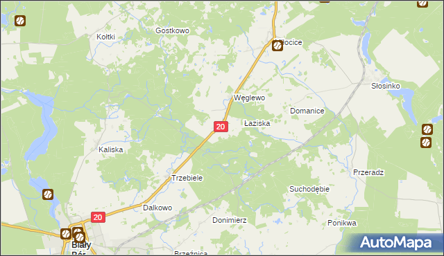 mapa Łąkoć gmina Miastko, Łąkoć gmina Miastko na mapie Targeo