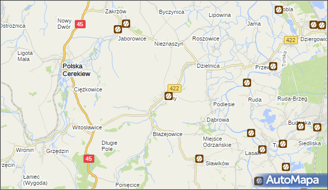 mapa Łany gmina Cisek, Łany gmina Cisek na mapie Targeo