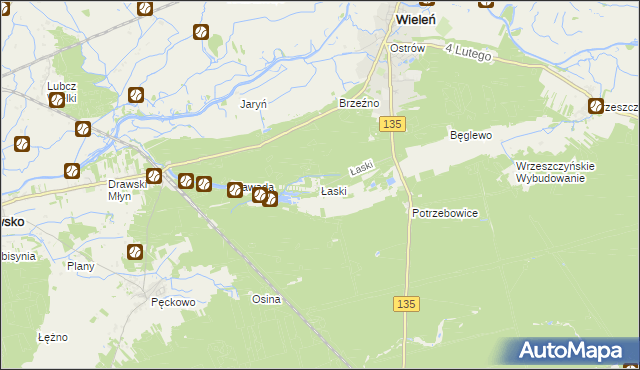 mapa Łaski gmina Wieleń, Łaski gmina Wieleń na mapie Targeo