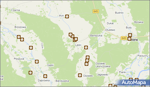 mapa Laski gmina Zbójna, Laski gmina Zbójna na mapie Targeo