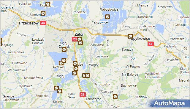 mapa Laskowa gmina Zator, Laskowa gmina Zator na mapie Targeo