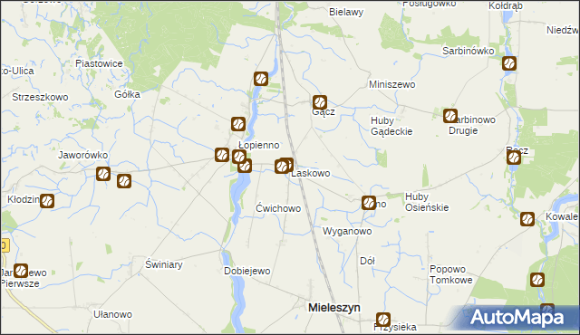 mapa Laskowo gmina Janowiec Wielkopolski, Laskowo gmina Janowiec Wielkopolski na mapie Targeo