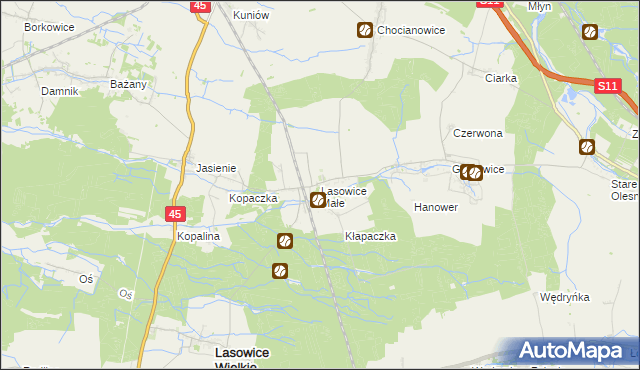 mapa Lasowice Małe gmina Lasowice Wielkie, Lasowice Małe gmina Lasowice Wielkie na mapie Targeo