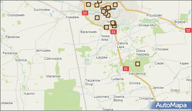mapa Łaszew gmina Pleszew, Łaszew gmina Pleszew na mapie Targeo