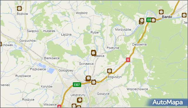 mapa Ławica gmina Kłodzko, Ławica gmina Kłodzko na mapie Targeo