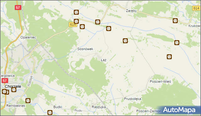 mapa Łaz gmina Chorzele, Łaz gmina Chorzele na mapie Targeo