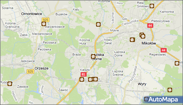 mapa Łaziska Górne, Łaziska Górne na mapie Targeo