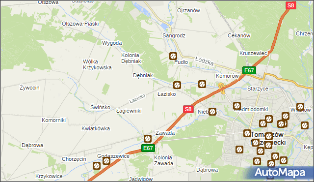 mapa Łazisko gmina Tomaszów Mazowiecki, Łazisko gmina Tomaszów Mazowiecki na mapie Targeo