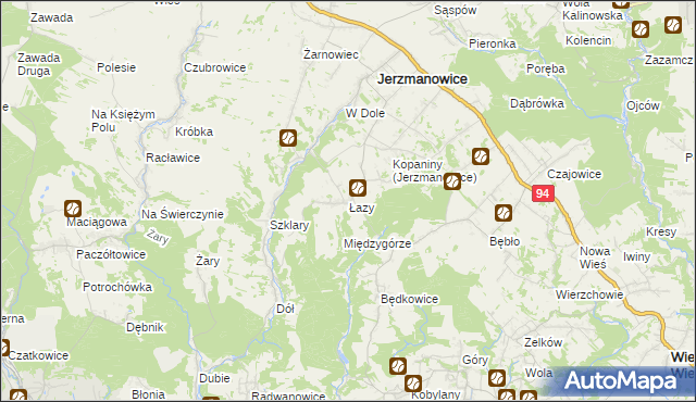 mapa Łazy gmina Jerzmanowice-Przeginia, Łazy gmina Jerzmanowice-Przeginia na mapie Targeo