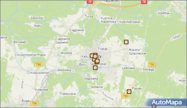 mapa Łazy powiat zawierciański, Łazy powiat zawierciański na mapie Targeo