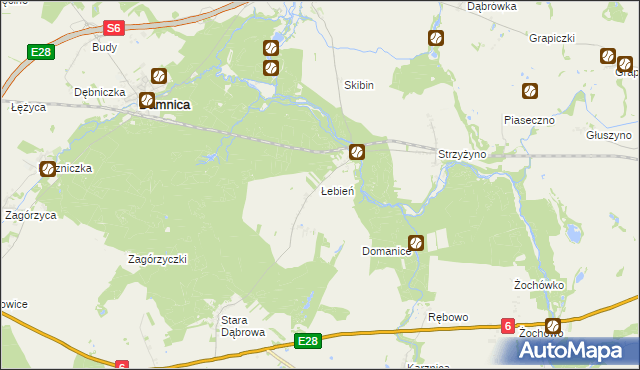 mapa Łebień gmina Damnica, Łebień gmina Damnica na mapie Targeo