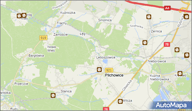 mapa Leboszowice, Leboszowice na mapie Targeo