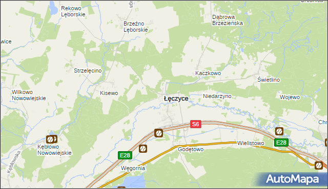 mapa Łęczyce powiat wejherowski, Łęczyce powiat wejherowski na mapie Targeo