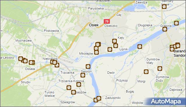 mapa Łęg gmina Osiek, Łęg gmina Osiek na mapie Targeo