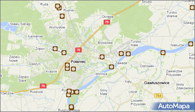 mapa Łęg gmina Połaniec, Łęg gmina Połaniec na mapie Targeo