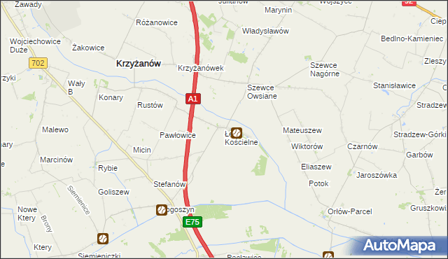 mapa Łęki Kościelne, Łęki Kościelne na mapie Targeo