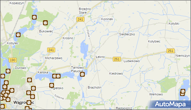 mapa Łekno gmina Wągrowiec, Łekno gmina Wągrowiec na mapie Targeo