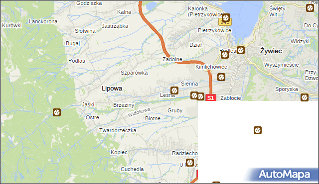 mapa Leśna gmina Lipowa, Leśna gmina Lipowa na mapie Targeo