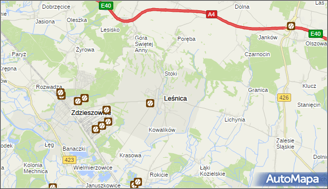 mapa Leśnica powiat strzelecki, Leśnica powiat strzelecki na mapie Targeo
