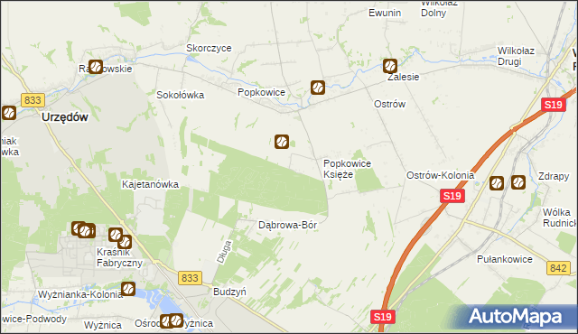 mapa Leśniczówka gmina Urzędów, Leśniczówka gmina Urzędów na mapie Targeo