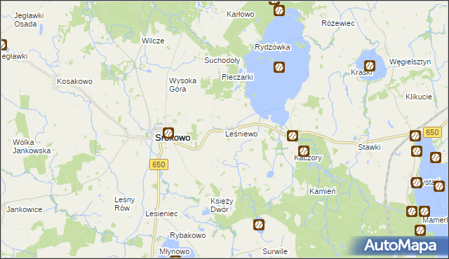 mapa Leśniewo gmina Srokowo, Leśniewo gmina Srokowo na mapie Targeo