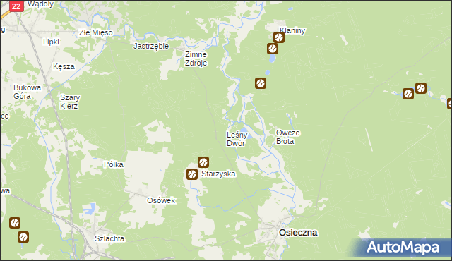 mapa Leśny Dwór gmina Osieczna, Leśny Dwór gmina Osieczna na mapie Targeo