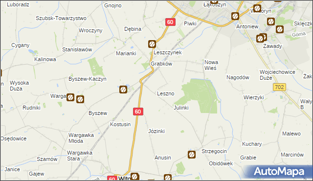 mapa Leszno gmina Kutno, Leszno gmina Kutno na mapie Targeo