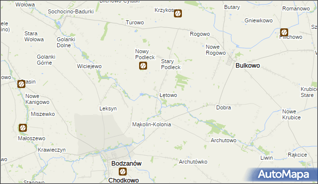 mapa Łętowo gmina Bodzanów, Łętowo gmina Bodzanów na mapie Targeo