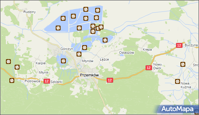 mapa Łężce gmina Przemków, Łężce gmina Przemków na mapie Targeo