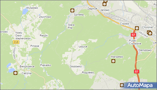 mapa Łężyce gmina Wejherowo, Łężyce gmina Wejherowo na mapie Targeo