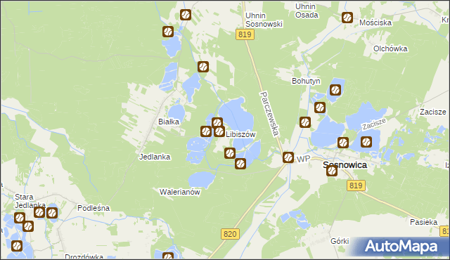 mapa Libiszów gmina Sosnowica, Libiszów gmina Sosnowica na mapie Targeo