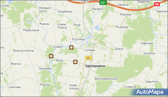 mapa Lichawa gmina Sędziejowice, Lichawa gmina Sędziejowice na mapie Targeo