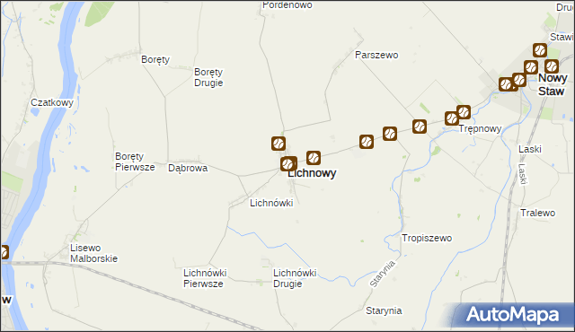 mapa Lichnowy powiat malborski, Lichnowy powiat malborski na mapie Targeo