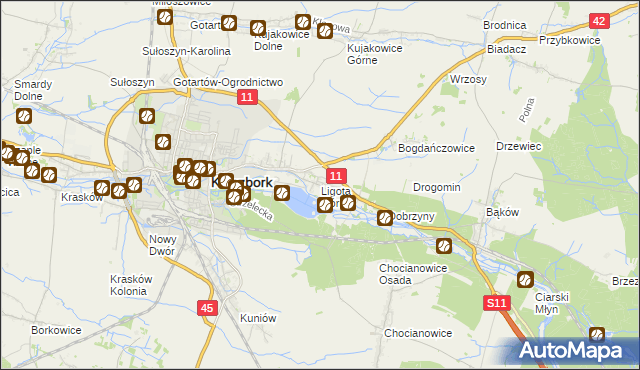 mapa Ligota Górna gmina Kluczbork, Ligota Górna gmina Kluczbork na mapie Targeo