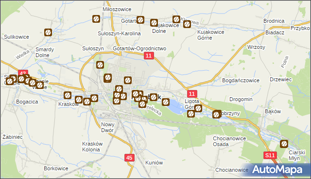 mapa Ligota Zamecka, Ligota Zamecka na mapie Targeo