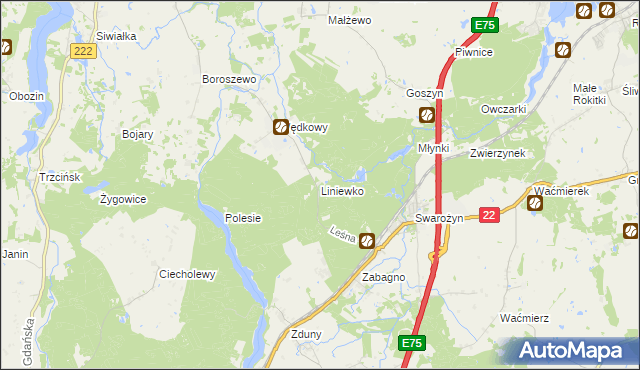 mapa Liniewko, Liniewko na mapie Targeo