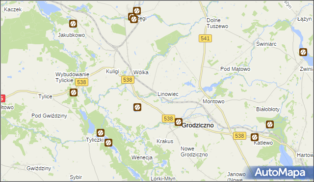 mapa Linowiec gmina Grodziczno, Linowiec gmina Grodziczno na mapie Targeo