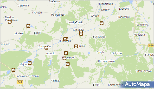 mapa Lipinki gmina Żmudź, Lipinki gmina Żmudź na mapie Targeo