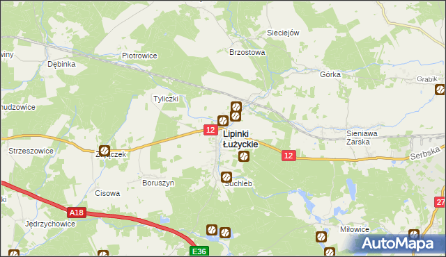 mapa Lipinki Łużyckie, Lipinki Łużyckie na mapie Targeo