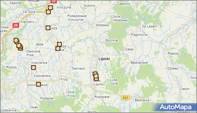 mapa Lipinki powiat gorlicki, Lipinki powiat gorlicki na mapie Targeo