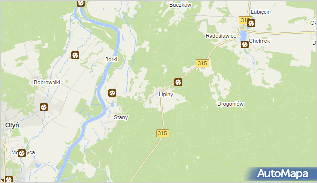 mapa Lipiny gmina Nowa Sól, Lipiny gmina Nowa Sól na mapie Targeo