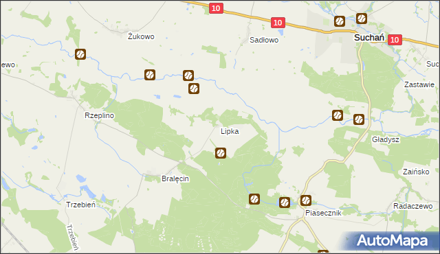 mapa Lipka gmina Dolice, Lipka gmina Dolice na mapie Targeo