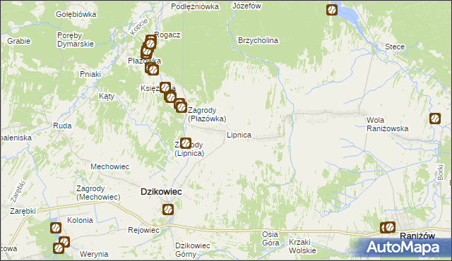 mapa Lipnica gmina Dzikowiec, Lipnica gmina Dzikowiec na mapie Targeo