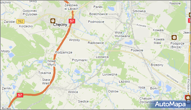 mapa Lipowica gmina Chęciny, Lipowica gmina Chęciny na mapie Targeo