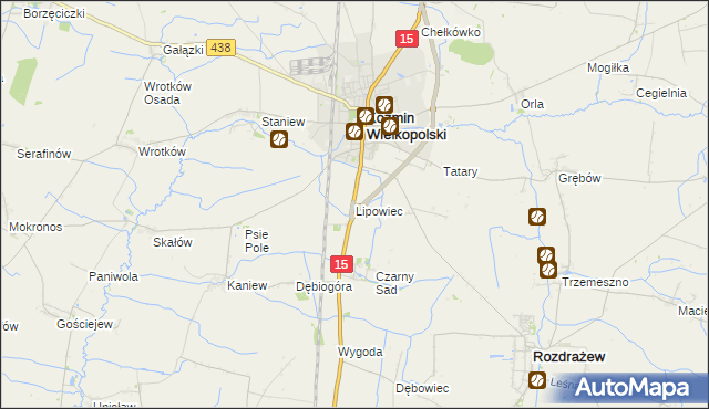 mapa Lipowiec gmina Koźmin Wielkopolski, Lipowiec gmina Koźmin Wielkopolski na mapie Targeo