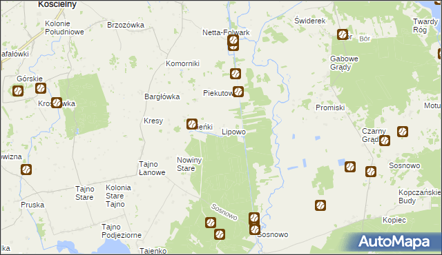 mapa Lipowo gmina Bargłów Kościelny, Lipowo gmina Bargłów Kościelny na mapie Targeo