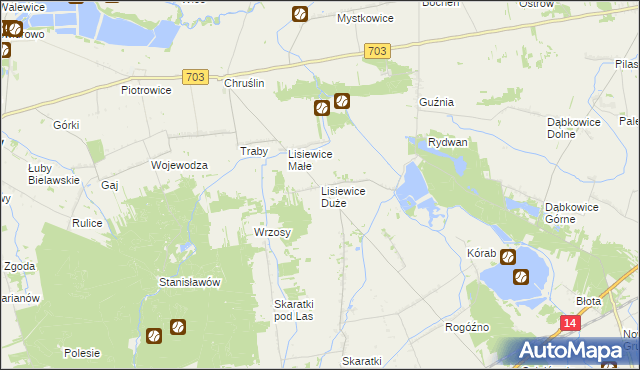 mapa Lisiewice Duże, Lisiewice Duże na mapie Targeo